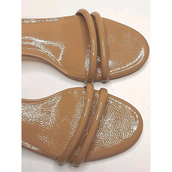 Antonio Melani Sandals Sz 6.5 Tan Brown Patent Leather Strappy Kitten Heel $150 - Picture 10 of 16